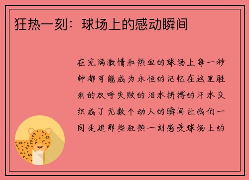狂热一刻：球场上的感动瞬间